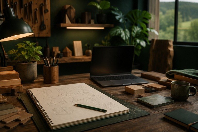Carnet de travail et ordinateur dans un atelier