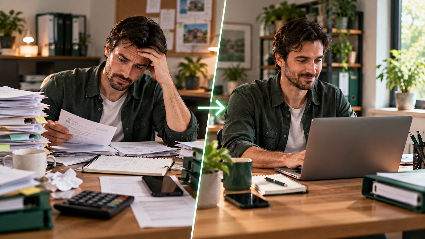 Espace de travail avant et après une tâche simplifiée