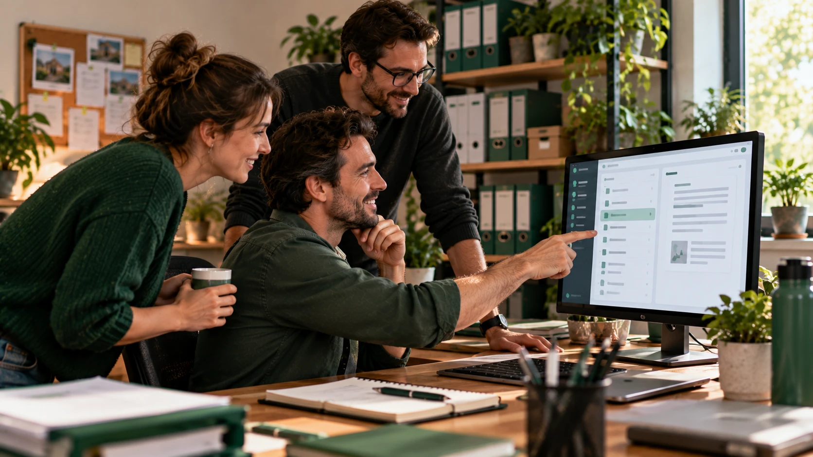 Petite équipe de TPE retrouvant un document dans un espace de travail organisé