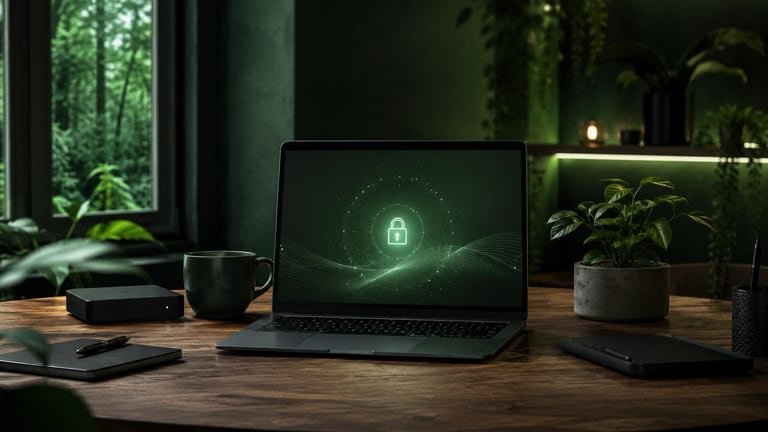 Ordinateur affichant un cadenas dans un espace de travail privé